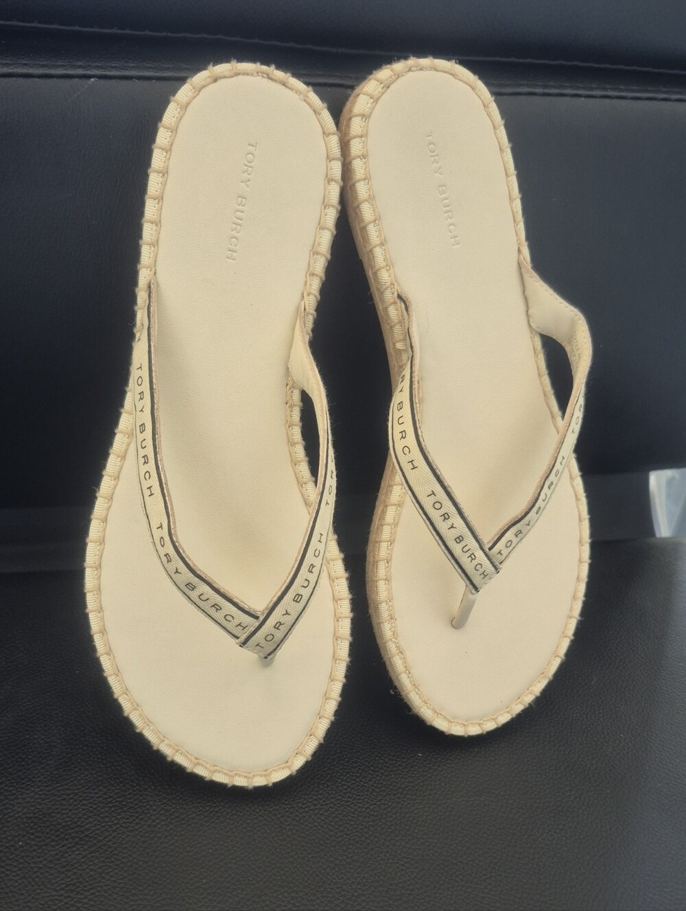 Tory Burch Cream Logo-Trim Flip Flop Sandals
